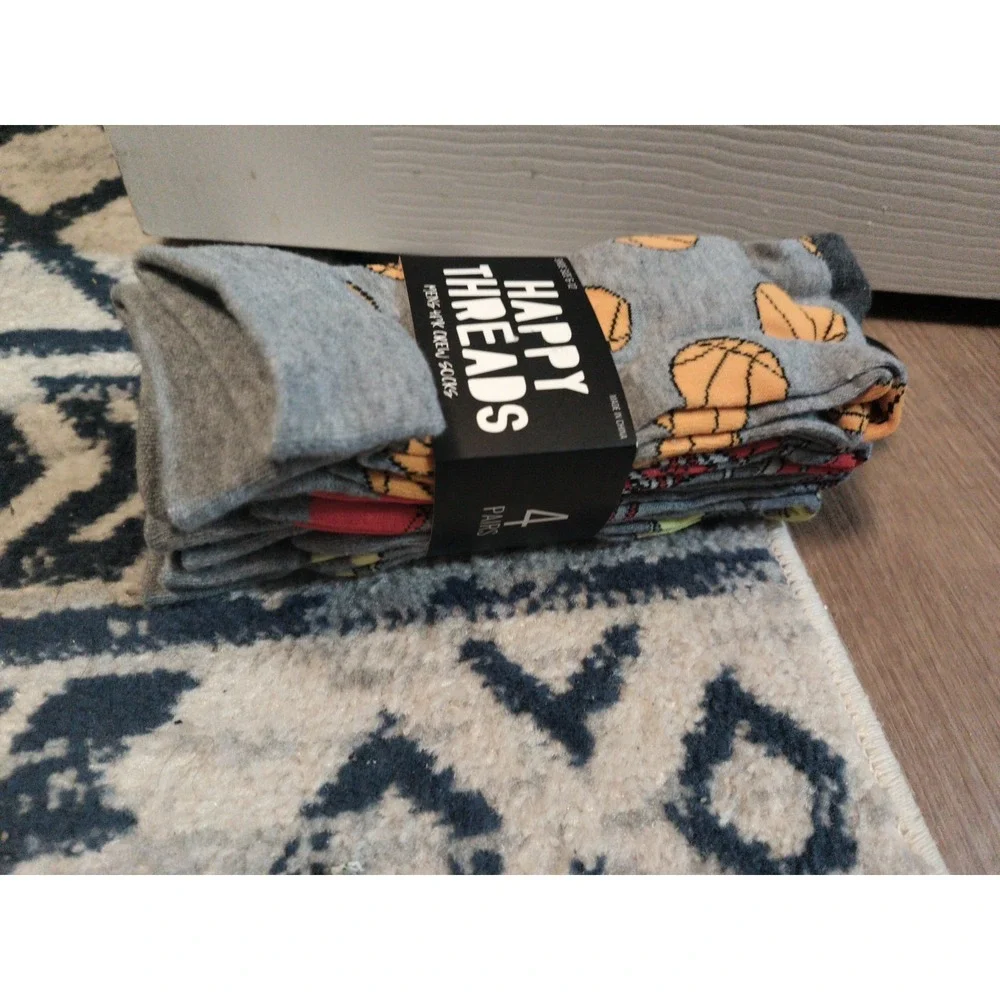 Men's Happy Threads Sports Basketball Crew Socks (US 6-12) 4 Pairs! New